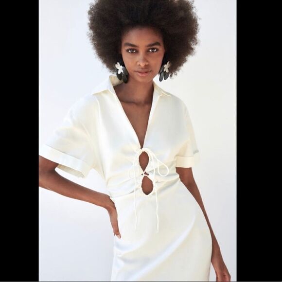 NWT ZARA LINEN BLEND DRESS WITH KEYHOLE DETAIL - Picture 7 of 16